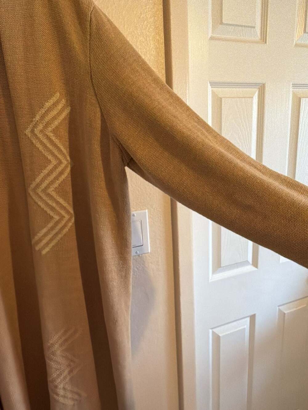 Lauren Ralph Lauren Tan Geometric Pattern Open Front Long Cardigan - Picture 5 of 9
